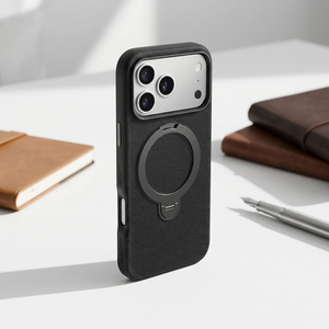 360 °   Étui de téléphone magnétique <span class=keywords><strong>avec</strong></span> béquille rotative pour iPhone 18 Pro, <span class=keywords><strong>coque</strong></span> <span class=keywords><strong>en</strong></span> TPU+PC <span class=keywords><strong>avec</strong></span> dos <span class=keywords><strong>en</strong></span> tissu sergé, protection antichoc - Product Image 1