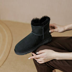 חורף שלג מגפיים חורף נשים מגפונים חום עור זמש חום פרווה חמה נוח כפתור קישוט מגפי שלג - Product Image 4