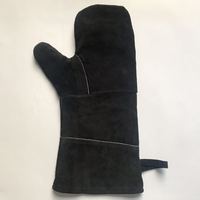 Sarung Tangan Kulit BBQ 2 Jari Tahan Suhu Tinggi dengan Lapisan Fleece Katun Anti-Potong & Tahan Panas Warna Hitam
