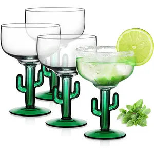 Copas de Cactus y Margarita sopladas a mano, cristal de cóctel verde Saguaro Para Margarita - Product Image 1