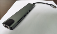 Station d'accueil USB-C 8-en-1 avec bouton d'alimentation, USB-C mâle vers + RJ45 100M, USB 3.0*1, USB 2.0*1, PD 87W, SD/TF, données PD 2.0 – En stock