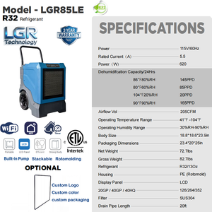 เครื่องลดความชื้นเชิงพาณิชย์แบบโรโตโมลด์ 85PPD LGR สำหรับการฟื้นฟูความเสียหายจากน้ำ - Product Image 2