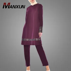 Di alta Qualità Malesia Abbigliamento Donna Hotsale Semplice Stile Islamico Tuta In Tessuto Morbido Camicetta Con Pantaloni On-Line