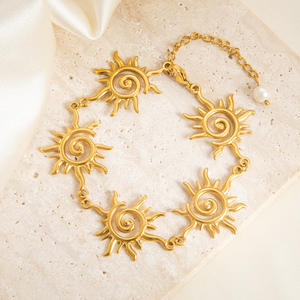 Sun Shape Gold Plated <b>Necklace</b> Geometric Design Party Jewelry Collarbone Chain Fashion Choker <b>Statement</b> Piece - Product Image 3