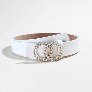 Yonger usine nouvelle <span class=keywords><strong>ceinture</strong></span> en cuir blanc strass <span class=keywords><strong>deux</strong></span> <span class=keywords><strong>anneaux</strong></span> boucle taille <span class=keywords><strong>ceinture</strong></span> pour femmes pantalons pantalons jupes - Product Image 2