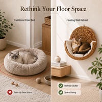 Lit pour chat en PET tissé mural, design flottant en plastique, coussin doux amovible, imperméable, gain de place, utilisation multi-scènes en intérieur