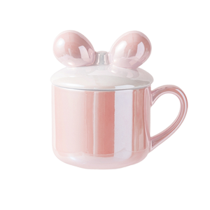 Tazza da Caffè in Ceramica <span class=keywords><strong>Rosa</strong></span> Iridescente con Coperchio a Fiocco 3D, Elegante Stoviglie Lucida per il Caffè Quotidiano e Regali - Product Image 6