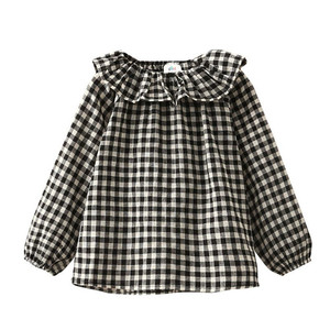 Usine chinoise de t-shirts à manches longues en coton à carreaux pour filles, style japonais, avec vêtements de boutique pour enfants en gros - Product Image 1