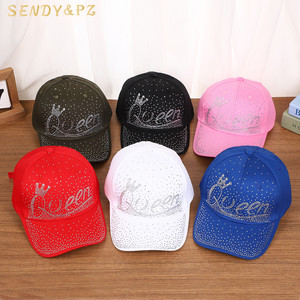 Nuovo Cappello da Baseball con Scritta QUEEN in Diamanti, Stile Europeo e Americano, Visiera Curva con Diamanti Incastonati, Cappello Parasole Tinta Unita - Product Image 1