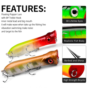 Leurre artificiel rigide type Minnow, 5 pièces, en plastique, avec hameçons, pour la pêche au bar en eau douce, leurre de surface moyenne - Product Image 5