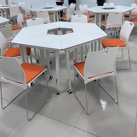 Table de formation modulaire blanche moderne avec roulettes, table de réunion mobile collaborative pour salle de formation et salle de classe