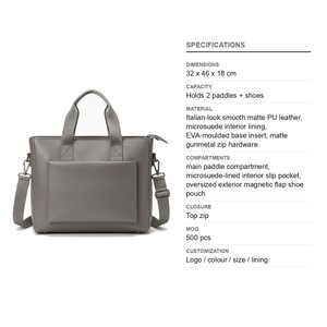 Sac de transport structuré en PU italien pour pickleball avec pochette magnétique pour chaussures, capacité de 2 raquettes, aspect italien, logo personnalisé, vente en gros - Product Image 6