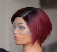 Perruque complète courte en cheveux humains, fabriquée à la machine, sans couleur, coupe pixie, noir naturel, cheveux brésiliens 100% vierges, 6 pouces