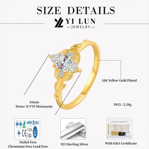 แหวนหมั้นเพชรโมอิสซาไนต์ทรงมาร์คีส์ เงินแท้ 925 ชุบทอง 18K เพชรเพาะเลี้ยงในห้องปฏิบัติการ ผู้ผลิตแหวนสั่งทำพร้อมใบรับรอง GRA - Product Image 6