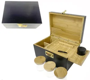 Accessoires pour fumeurs avec LOGO personnalisé plateau roulant en bois anti-odeur boîte de rangement en bambou pour herbes avec serrure kit combiné