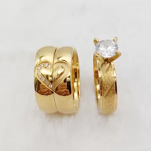 Love Alliance Cz cuori di diamanti 3 pz coppie anelli di fidanzamento set da sposa gioielli placcati in oro 18k fidanzata e fidanzata