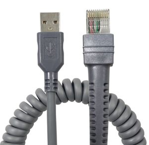Câble spiralé rétractable <span class=keywords><strong>USB</strong></span> vers RJ45 pour scanner de codes à barres Symbol Moto Zebr LS2208 <span class=keywords><strong>DS2208</strong></span> LS4208 LS4478 DS9208 DS3578 - Product Image 1