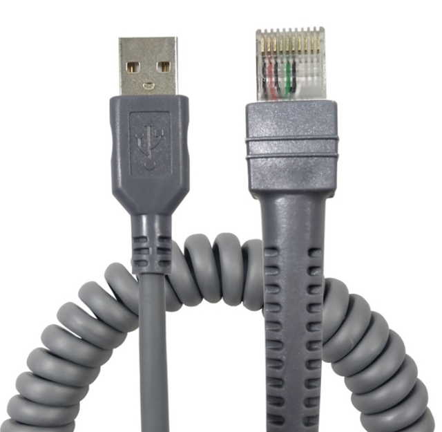 3M Spiral Retractable USB to RJ45 Barcode Scanner Cable for Symbol Moto Zebr LS2208 DS2208 LS4208 LS4478 DS9208 DS3578