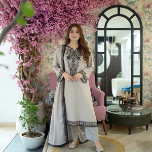 <b>Women</b> Faux Chiffon A-Line Maxi Modern Kurti Set with Dupatta Floral Embroidered Long Top Ethnic <b>Wedding</b> Party Outfit - Product Image 1