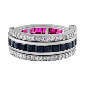 Anillo de Eternidad con Rubí, Zafiro Azul y Diamantes en Plata, Joyería Chapada en Rodio, Estilo Geométrico de Lujo para Mujer - Product Image 2