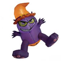 Décoration de jardin effrayante pour Halloween, chat sorcière gonflable multicolore avec chapeau orange et imprimé chauve-souris, lumières LED, 6-8 pieds, pour extérieur