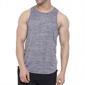 Camiseta sin mangas deportiva para hombre, color gris, con cuello redondo, logotipo frontal, para gimnasio y fitness, de poliéster/algodón, ligera, para musculación - Product Image 1