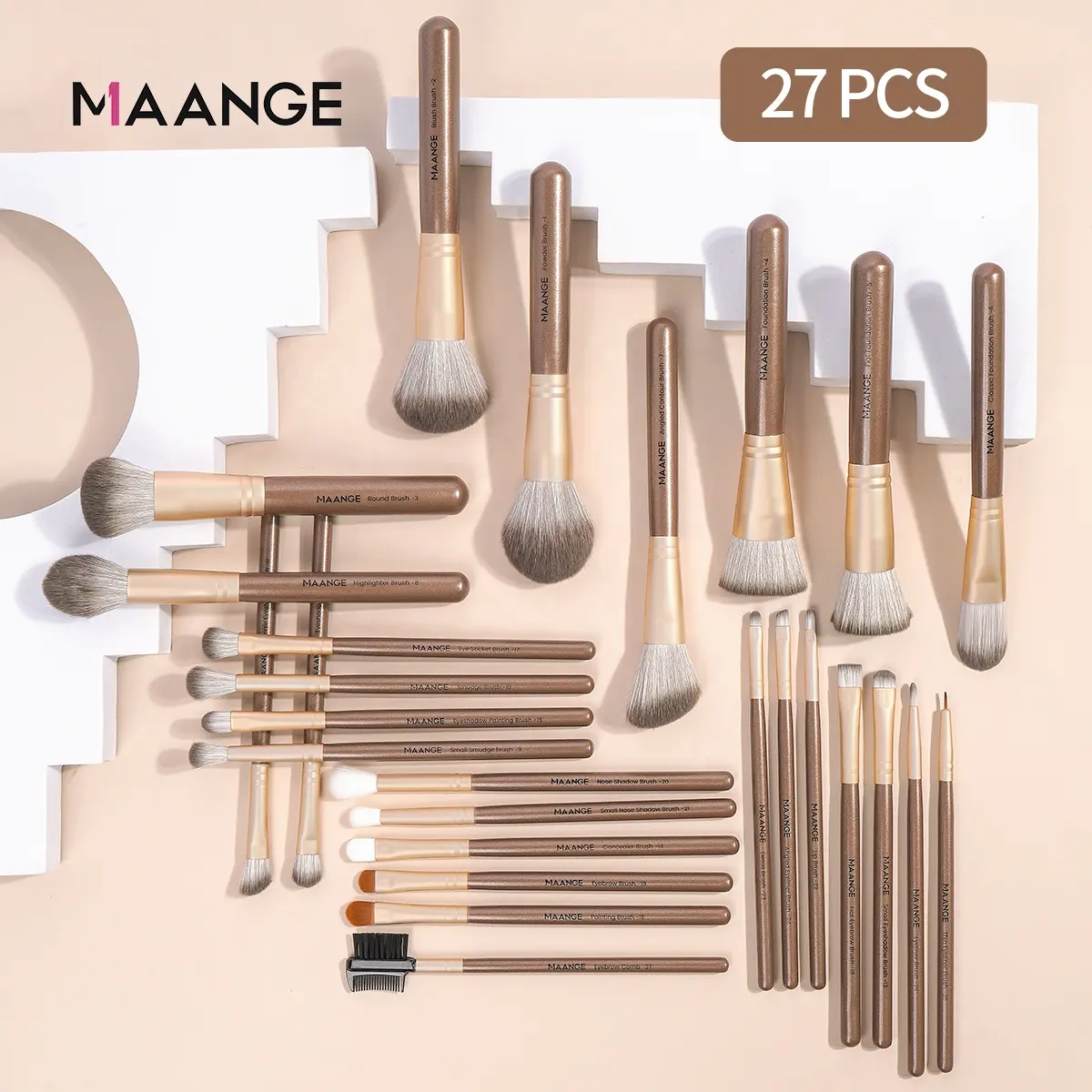 MAANGE private label 27pcs high quality matte pink makeup brush set professional best foundational brush makeup sets