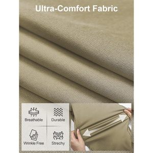 <b>Mens</b> Elastic Waist Pants Straight Fit <b>Stretch</b> Cotton Spandex Anti-Wrinkle Slacks For Elderly With Magnet Button - Product Image 4
