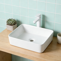 Lavabo rectangulaire GAPPO en porcelaine blanche à poser en surface, lavabo de salle de bain contemporain