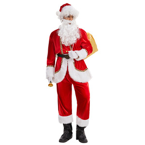 Santa Claus Costume 8065 Seven Piece Set Adult Christmas Party Cosplay Outfit Red Velvet With White Fur Trim - Product Image 3