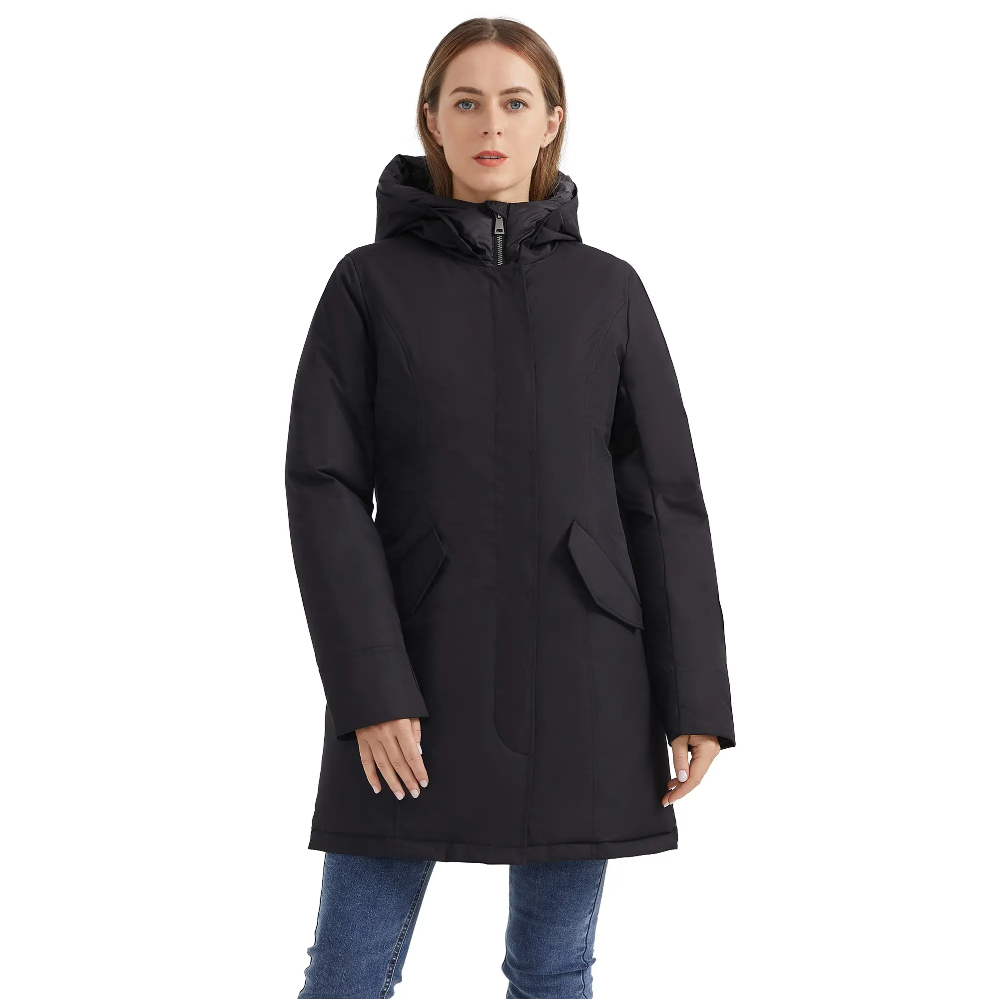 Oem phụ nữ xuống Áo trùm đầu ấm áo khoác parkas với Faux lông phụ nữ áo khoác