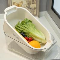 Groentewas- en afgietbak, vergiet, keuken fruitreinigings- en opbergkom, voedselveilige PP, handmatige gootsteenzeefbak