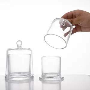 Vendite dirette della fabbrica Cloche Design coperchio contenitori vuoti trasparenti barattoli di tazza profumati di lusso in vetro per candele