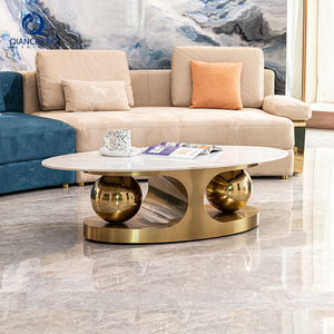 ドバイデザインコーヒーテーブルハイエンドヴィラカスタムヴィラホテルホーム家具楕円形大理石ステンレススチールベースゴールドセンターテーブル - Product Image 4
