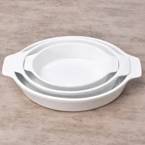 3-pezzi ovale a forma di antiaderente torta della pizza pane bakeware ceramica set con maniglie