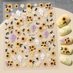 Pegatinas 5D para <span class=keywords><strong>Uñas</strong></span> con Diseño <span class=keywords><strong>de</strong></span> <span class=keywords><strong>Girasol</strong></span> Amarillo, Adhesivos Decorativos con Abejas y Crisantemos <span class=keywords><strong>de</strong></span> Dibujos Animados para Verano - Product Image 5
