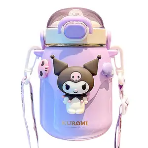 Taza de agua de paja JM Sanrio Kuromi taza de agua de alta calidad de gran capacidad Melody Crossbody tetera para niños botella de agua Sanrio