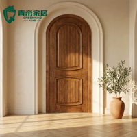 Porte d'entrée principale de villa de luxe sur mesure, en bois massif, à arche, sculptée à la main, ornée, avec inserts en verre décoratifs