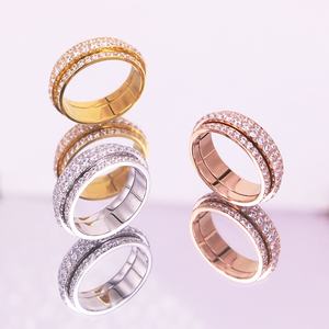 Bague anti-stress rotative à 3 rangs pavée de zircone cubique, en acier inoxydable de qualité supérieure, plaquée or 18 carats, fabriquée par CNC - Product Image 3