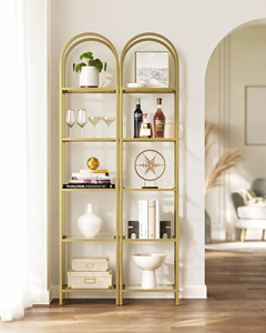 Estante de almacenamiento de vidrio templado dorado VASAGLE, librería de 5 niveles superior curvada para sala de estar - Product Image 2