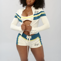 Ensemble short de veste de soutien-gorge de sport à blocs de couleur personnalisés pour femmes 3 pièces; Survêtement d'été avec techniques brodées Fabricant direct