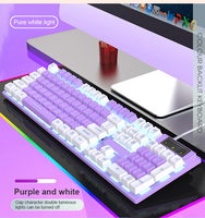 Keyboard Gaming lampu latar RGB kustom-merah muda, ergonomis, Keyboard PC berkabel USB untuk gamer
