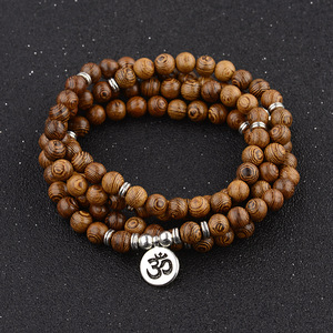 Bracciale con 108 Perle in Legno, Collana Mala, Charm con Loto, OM, Buddha, <span class=keywords><strong>Albero</strong></span> della Vita, Gioielli Spirituali per Yoga e Meditazione - Product Image 1
