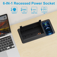 Caja de Enchufes Empotrable Industrial IP44 de Aleación de Aluminio para Escritorio, con Carga Inalámbrica de 15W, 2 Tomas de CA/3 Puertos USB, Oculta en la Superficie de la Mesa