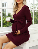 Robes de maternité moulantes décontractées en maille pour femmes enceintes avec nœud sur le côté