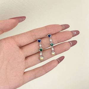 Dylam Fashion Dainty Rhodium Plated 925 Silver Dangle Tassel Heart Shape 5A CZ <b>Stud</b> <b>Earrings</b> for Women Lady Girls - Product Image 5