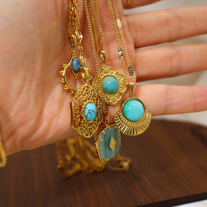 قلادة هندسية من الحجر الطبيعي الأزرق الرومانسي للبنات، مطلية بالذهب عيار 18 قيراط بتقنية PVD من الفولاذ المقاوم للصدأ، مجوهرات مقاومة للماء - Product Image 6