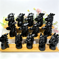 Sculpture de tête de dragon en obsidienne noire naturelle, pierre de guérison, décoration d'intérieur, artisanat en cristal en gros pour collection