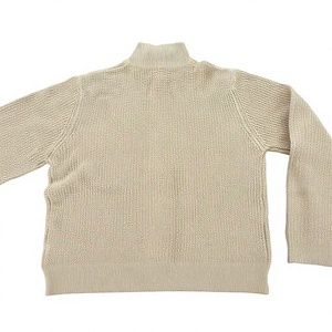 Beige Ribbed Zip up <b>Men's</b> Solid 100% Cotton Sweater Mock Neck <b>Cardigan</b> <b>Long</b> Sleeve Pullover Winter Casual Wear - Product Image 2