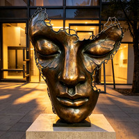 Sculpture en bronze coulé sur mesure, style abstrait moderne grandeur nature, ornement de hall, statue de masque facial en forme de papillon